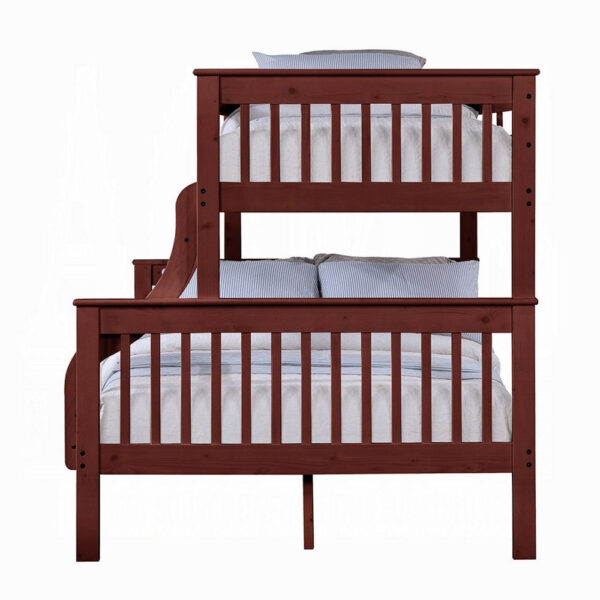 Rita Twin over Full Bunk Bed, Slatted Frame, Fixed Ladder, Cherry Brown