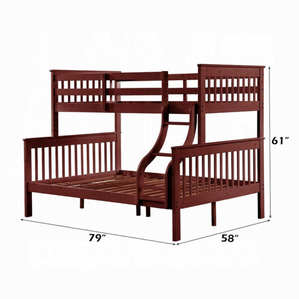 Rita Twin over Full Bunk Bed, Slatted Frame, Fixed Ladder, Cherry Brown