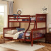 Rita Twin over Full Bunk Bed, Slatted Frame, Fixed Ladder, Cherry Brown