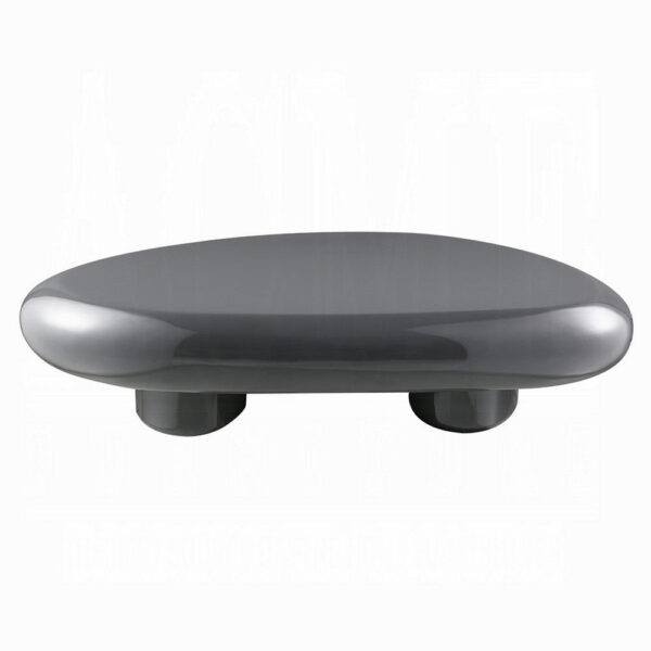 Fory Coffee Table, 46 Inch Oval Top with Low Metal Base, High Gloss Gray