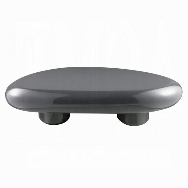 Fory Coffee Table, 46 Inch Oval Top with Low Metal Base, High Gloss Gray