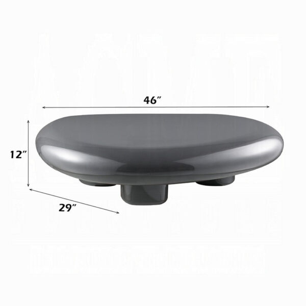 Fory Coffee Table, 46 Inch Oval Top with Low Metal Base, High Gloss Gray