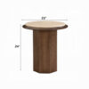 Pery Side End Table, 22 Inch Beige Travertine Stone Top, Walnut Brown