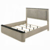 13022026698f09fd378a4.jpeg Trex Queen Bed, Gray Linen Upholstery, Marble Print Tops, Fluted Beige Wood