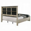 13022026698f0a013d4a3.jpeg Trex Queen Bed, Gray Linen Upholstery, Marble Print Tops, Fluted Beige Wood
