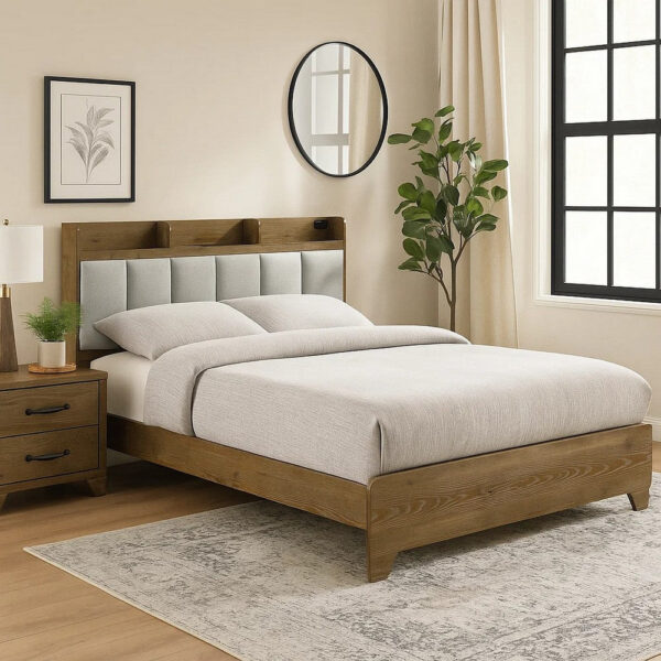 13022026698f0a19a2ce2.jpeg Gary Queen Size Bed with Tufted Headboard and USB Ports, Aspen Brown Wood