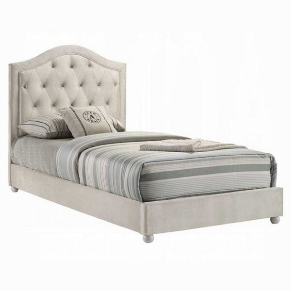 Rex Twin Size Bed with Storage and Beige Button Tufted Arched Headboard
