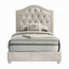 Rex Twin Size Bed with Storage and Beige Button Tufted Arched Headboard