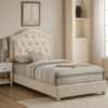 Rex Twin Size Bed with Storage and Beige Button Tufted Arched Headboard