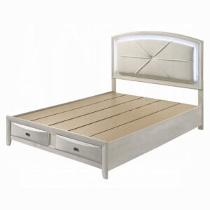 13022026698f0a2a169d7.jpeg Remy Queen Size Bed with LED Headboard, 2 Bottom Drawers, Antique White