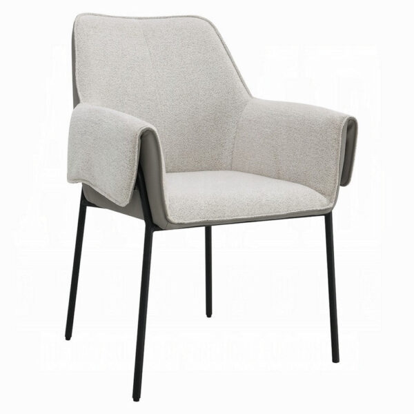 Jory Armchair Set of 2, Beige Chenille, Slim Black Metal Legs