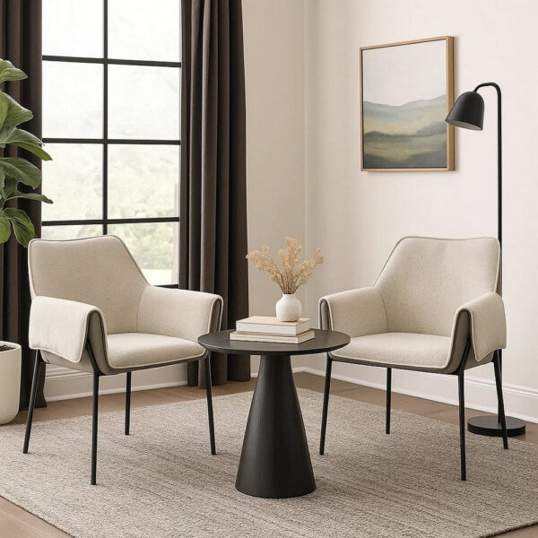 Jory Armchair Set of 2, Beige Chenille, Slim Black Metal Legs