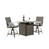 Noa 3pc Outdoor Fire Pit Counter Height Set w Swivel Chairs, Black Gray