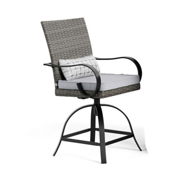 Noa 3pc Outdoor Fire Pit Counter Height Set w Swivel Chairs, Black Gray