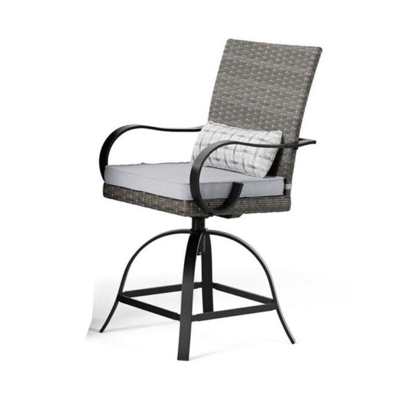 Noa 3pc Outdoor Fire Pit Counter Height Set w Swivel Chairs, Black Gray