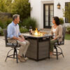 Noa 3pc Outdoor Fire Pit Counter Height Set w Swivel Chairs, Black Gray