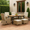 Ankia 7pc Outdoor Reclining Dining Set, 2 Ottomans, 62-84 Inch Table, Brown