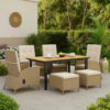 Ankia 7pc Outdoor Reclining Dining Set, 2 Ottomans, 62-84 Inch Table, Brown