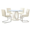Gregy 5pc Round Dining Table Set, Oval Pedestal Base, White Fabric