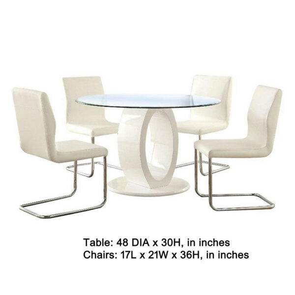 Gregy 5pc Round Dining Table Set, Oval Pedestal Base, White Fabric