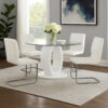 Gregy 5pc Round Dining Table Set, Oval Pedestal Base, White Fabric