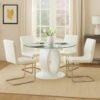 Gregy 5pc Round Dining Table Set, Oval Pedestal Base, White Fabric
