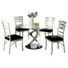 Roxe 5pc Dining Set, Glass Table, 4 Ladderback Chairs, Silver-Black