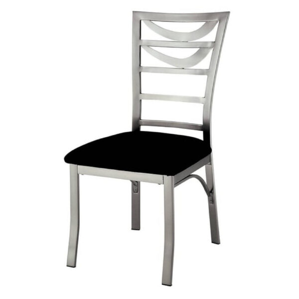 Roxe 5pc Dining Set, Glass Table, 4 Ladderback Chairs, Silver-Black