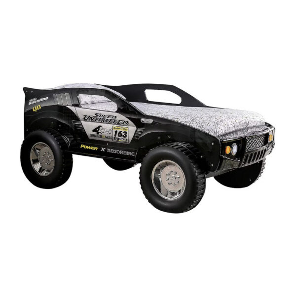13022026698f0a9c4964a.jpeg Jacky Kids Twin Bed with Off-Road Car Design, LED Headlights, Black Wood