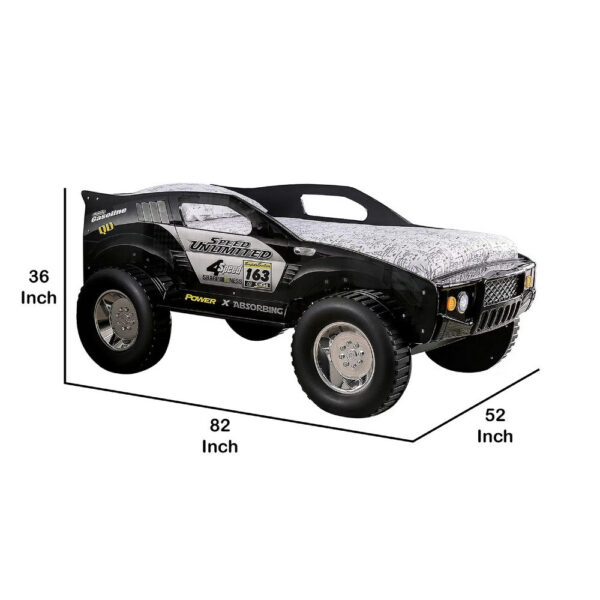 13022026698f0aa2948cd.jpeg Jacky Kids Twin Bed with Off-Road Car Design, LED Headlights, Black Wood