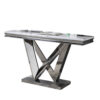 13022026698f0aa769fe1.jpeg Vily Sofa Console Table, Beveled Faux Marble, Chrome Steel V-Base