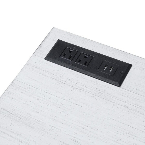 Fredie Corner Desk with Lift-Top USB Port, Gold Frame, Antique White