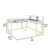 Fredie Corner Desk with Lift-Top USB Port, Gold Frame, Antique White