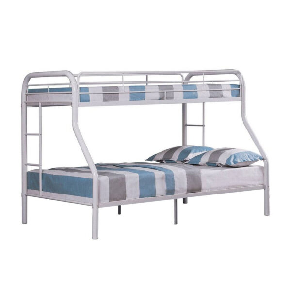 13022026698f0adcba125.jpeg Fegy Twin over Full Bunk Bed with Ladder and Rails, White Metal Frame