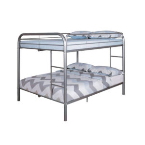 13022026698f0b0109613.jpeg Fegy Full over Full Bunk Bed with Ladder and Rails, Silver Metal Frame