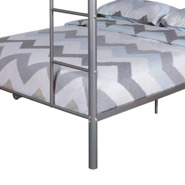 Fegy Full over Full Bunk Bed with Ladder and Rails, Silver Metal Frame