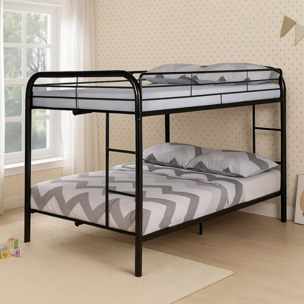 Fegy Full Over Full Bunk Bed, Ladder and Rails, Black Metal Frame