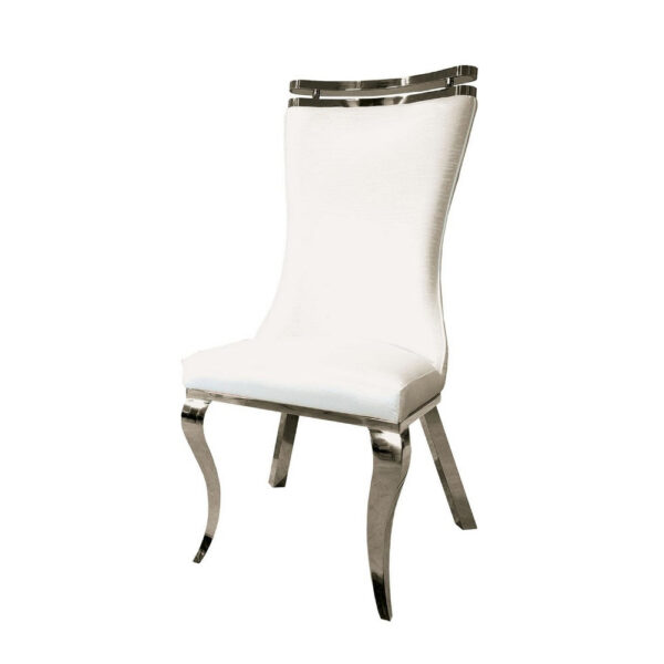 13022026698f0b2997632.jpeg Bedy Dining Side Chair Set of 2, Textured White Velvet, Silver Saber Legs