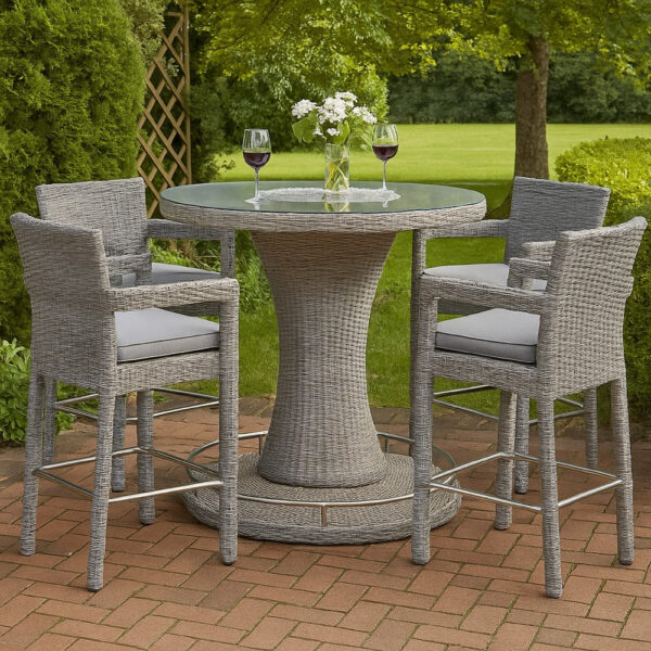 Mio Outdoor Bar Height Table with Steel Ice Bucket, 46 Inch Round, Gray