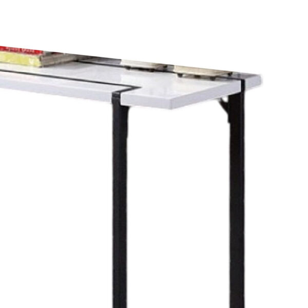 Iry Sofa Console Table, Black Steel Sled Base, 47 Inch, White Lacquer