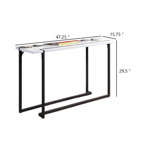 Iry Sofa Console Table, Black Steel Sled Base, 47 Inch, White Lacquer