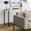 Iry Sofa Console Table, Black Steel Sled Base, 47 Inch, White Lacquer