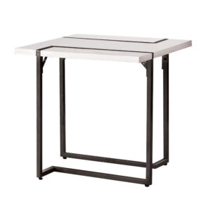 Iry Side End Table, Black Steel Sled Base, 22 Inch, Gloss White Lacquer