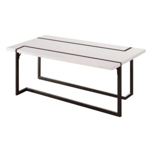 Iry Coffee Table, Black Steel Sled Base, 47 Inch, Gloss White Lacquer Top