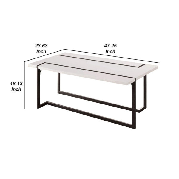 13022026698f0b79bb7df.jpeg Iry Coffee Table, Black Steel Sled Base, 47 Inch, Gloss White Lacquer Top