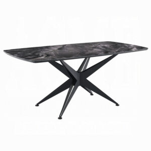 13022026698f0b80287da.jpeg Laus Dining Table, 71 Inch Crystal Glass Top, Black Geometric Base