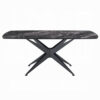 Laus Dining Table, 71 Inch Crystal Glass Top, Black Geometric Base