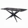 Laus Dining Table, 71 Inch Crystal Glass Top, Black Geometric Base