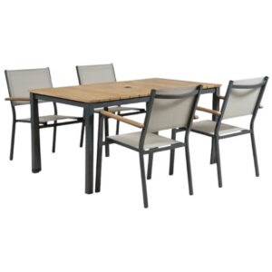 13022026698f0b98433f4.jpeg Ankia 5pc Outdoor Dining Table and Chairs Set, Gray, Natural Teak Brown