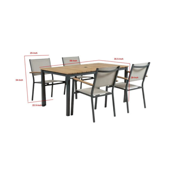 Ankia 5pc Outdoor Dining Table and Chairs Set, Gray, Natural Teak Brown